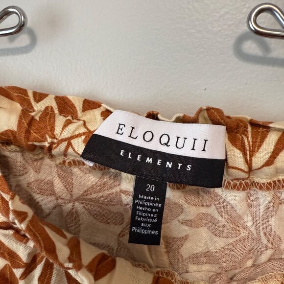 Eloquii Womens Plus Size 20 Wide Leg Pants Brown Tan Leaf Print Pull-On Style - Picture 3 of 7